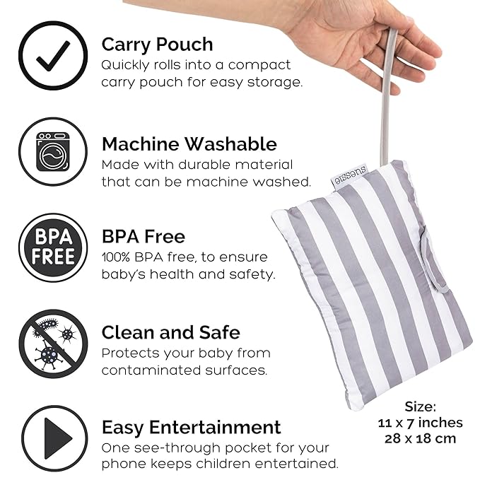 Suessie Shopping Cart Cover and High Chair Cover with Bolster Support Pillow (Gray and White Stripe with Cushion)