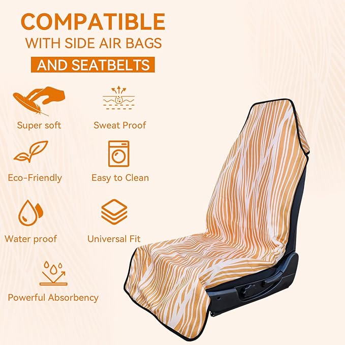 Booty Barrier - Highly Water-Resistant Washable Car Seat Cover for Post-Workout and Kids - Soft, Absorbent, Eco-Friendly Fabric Made from Recycled Water Bottles (Bamboo Peach)