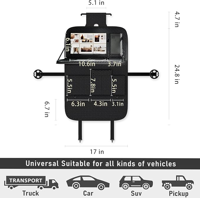 GMQ Back Seat Car Organizer 1 Pack,Backseat Organizer with Tray,Multifunctional Car Seat Back Storage Box with Foldable Tablet Holder (Carbon Black, Weave)