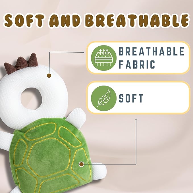 Baby Head Protector Backpack (9 to 24 Months) - Cute Head Guard Pillow with Knee Pads and Socks, Crawling and Walking Safety Set, Toddler Head Cushion Backpack, Green Turtle