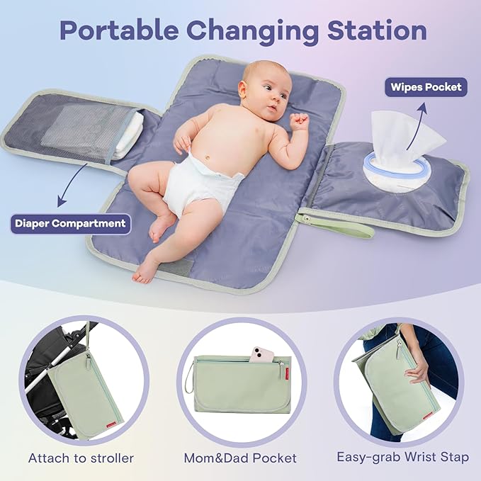 RUVALINO Diaper Bag Backpack, Multifunction Travel Pack Maternity Baby Changing Bags, Large Capacity, Waterproof, Light Green