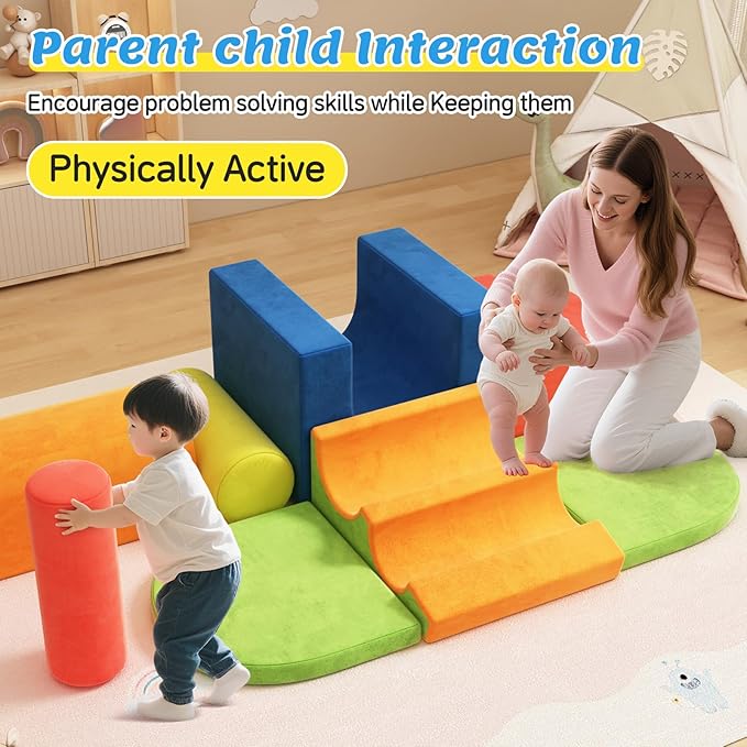 12-Piece Foam Climbing Blocks for Toddlers, Indoor Baby Climbing Gym Soft Play Set, Macaron Color Climbing Toys for 1 Year Old, Montessori Crawl & Climb Activity Foam Play Equipment