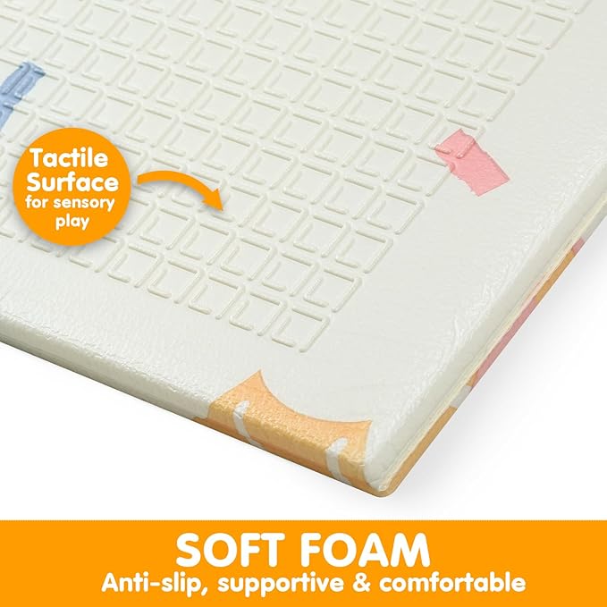 Bammax X-Large Waterproof Foam Padded Play Mat | Reversible & Foldable | 1 cm Safe Baby & Kids Play Mat | 70" x 78" | Dinosaurs & Safari Animals