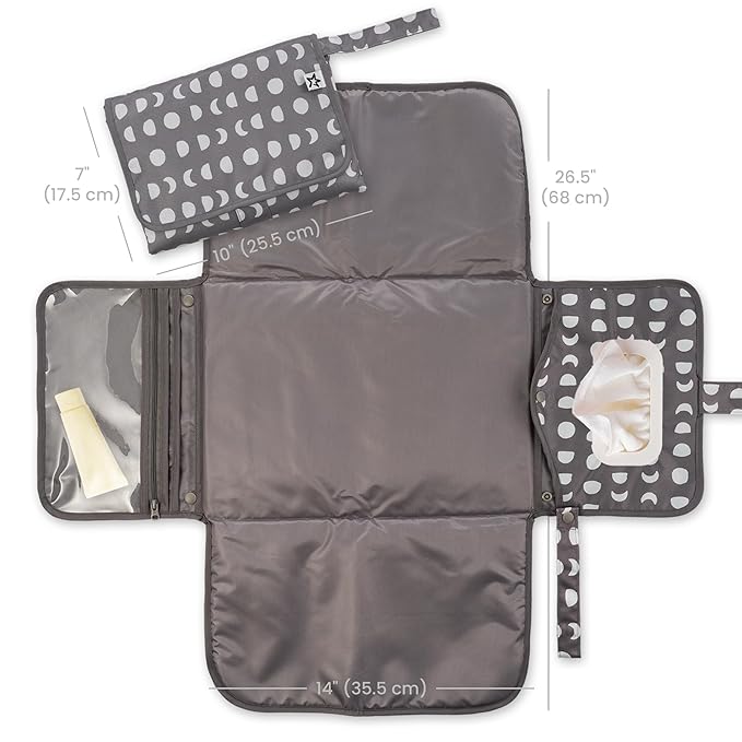 Tiny Twinkle Portable Diaper Changing Pad – Foldable, Waterproof & Compact Travel Changing Mat with Storage | Smart Wipes Pocket for On-The-Go Parents(Luna)