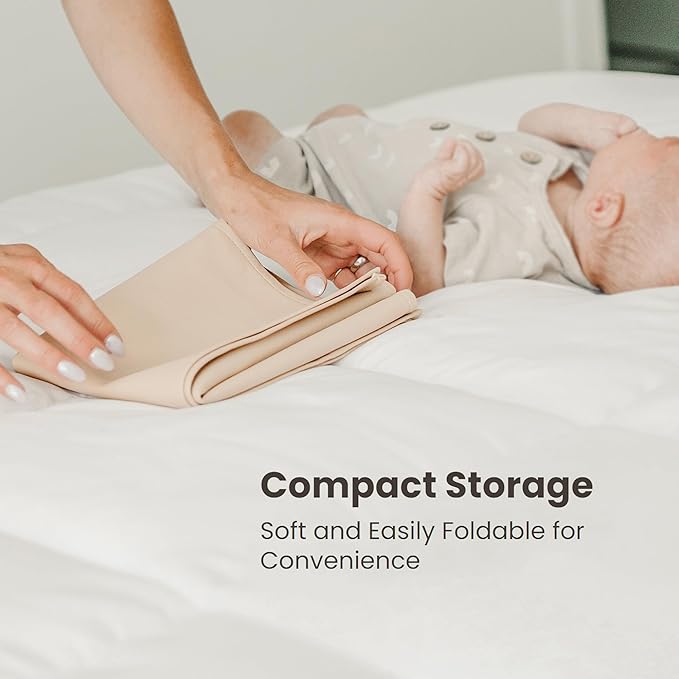 Konssy Faux Leather Baby Changing Mat, Waterproof, Wipeable & Portable Diaper Changing Pad for Travel or Home, Fits Perfectly in Diaper Bag, 30 x 17 inches (Blush,Beige)