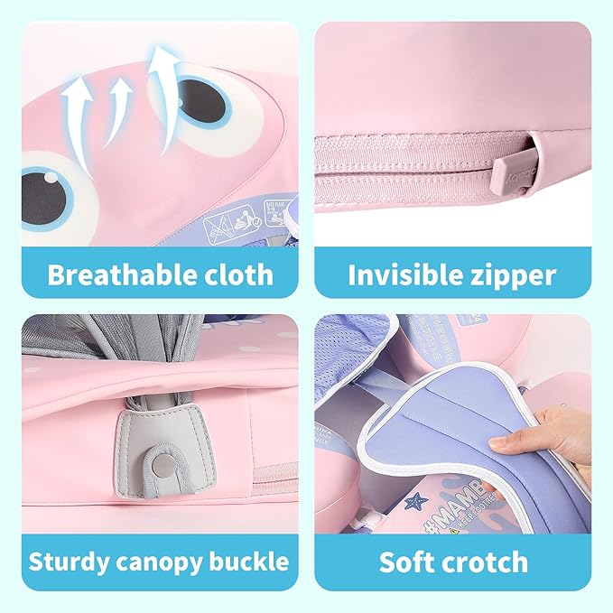 Mambobaby Float with Canopy and Tail New Upgraded Non-Inflatable Baby Pool Float Mambo Float Swim Trainer Solid Infant Swim Float Adjustable Pearl Foam Baby Swim Ring