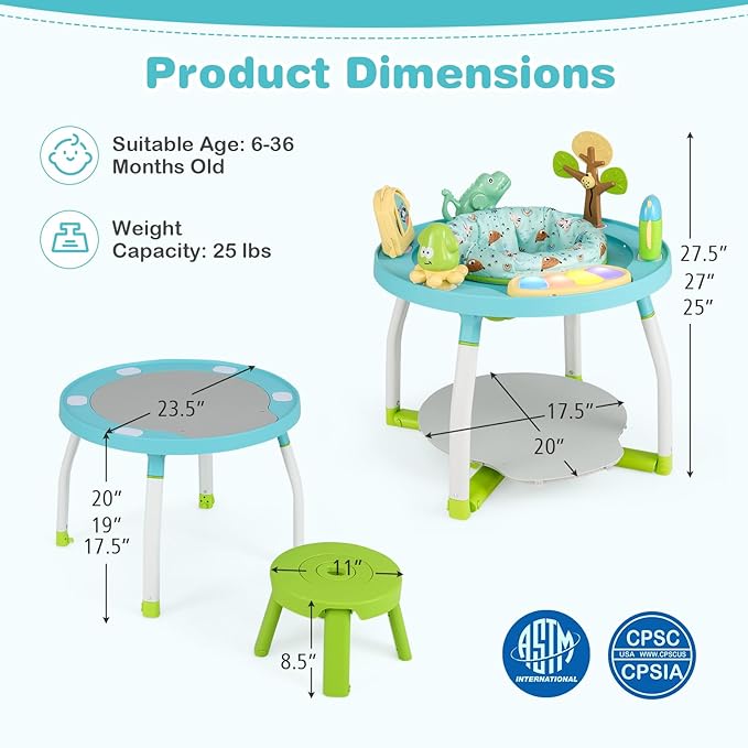 BABY JOY 5 in 1 Baby Activity Center, Baby Jumpers and Bouncers with Removable Toys, Lights & Music, 3 Adjustable Heights, Interactive Play Center for Toddlers Boys Girls 6-36 Months (Blue)