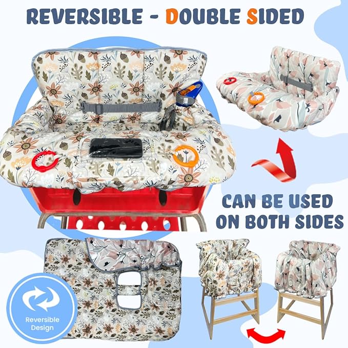 Shopping Cart Cover for Baby Grocery Cart Cover for Baby boy and Baby Girl, High Chair Cover for Baby and Toddler, Baby Registry Gift - Waterproof - Extra Large - Cotton - Double Sided (Ivory)