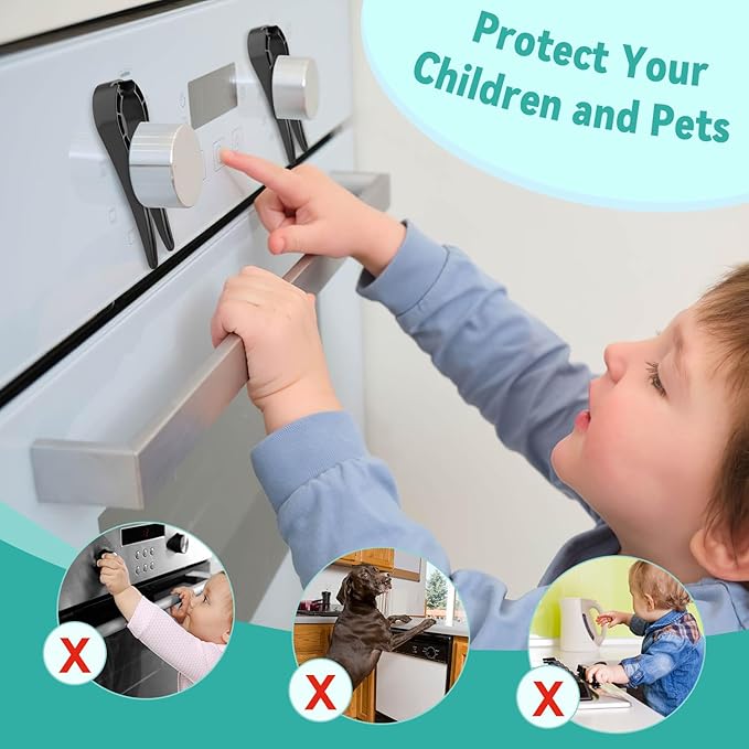 Gas Stove Knob Locks Protecting Kids and Pets; Oven Knob Covers for Child Safety (5 Pack,Black)