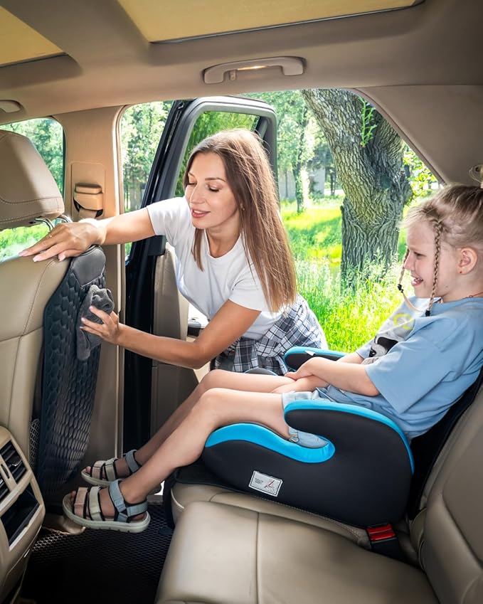 Owleys Premium Leather Car Seat Protector for Back Seat - Back Seat Cover for Kids - Car Kick Mat - Back of Seat Protector for Kids Feet Car Seat Back Protector - 2 Pcs Black