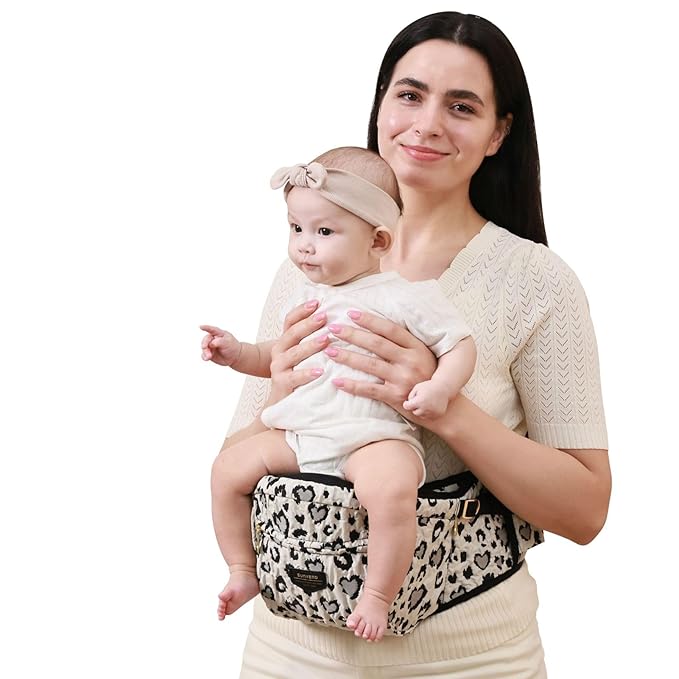 Sunveno Hip Baby Carrier with Seat,Ergonomic Baby Hip Carrier, Front-Facing Baby Holder, Anti-Slip Seat Surface, Wide and Adjustable Waistband,Multiple Pockets, Newborn to Toddler up to 45lbs,Leopard