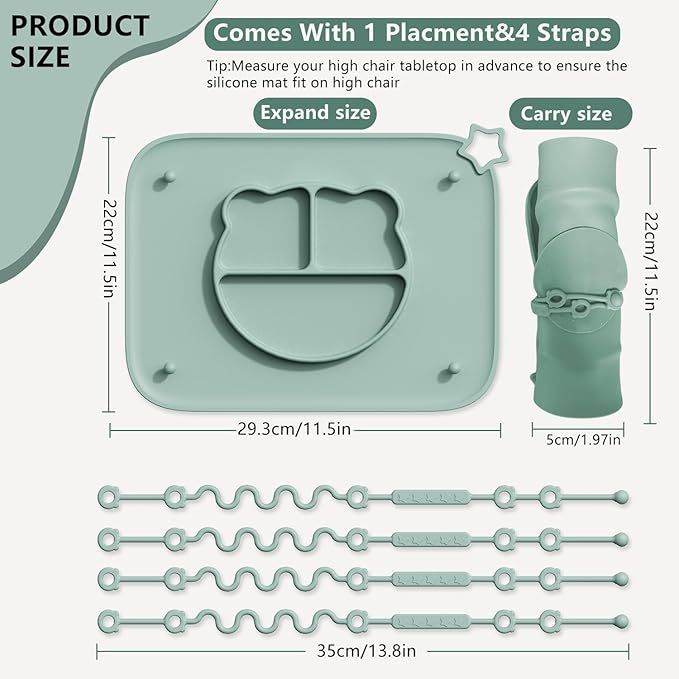 1 Pack Silicone Mat for Babies, Baby Placemat Built-in Suction Base and Equipped 4 Toy Straps & Anti-Peel Design, Activity Mat for Infants to Toddlers, Keeps Babies Essentials Off The Floor, Pink