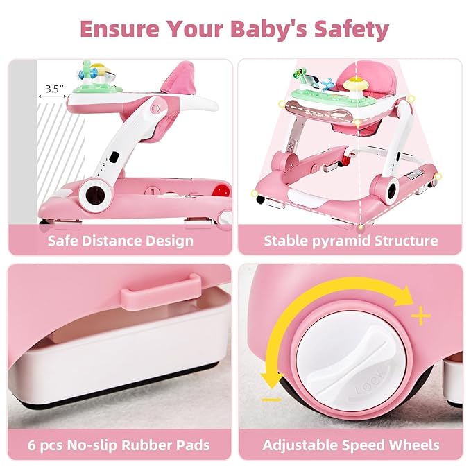 Music and Lights Baby Walker with Wheels,5-in-1 Baby Activity Center with Removable Toys and Music Bouncer,Adjustable Height Baby Walkers for Boys Girls Babies 6-18 Months