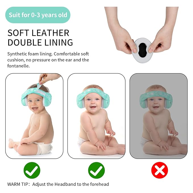 LYSIAN Aqua Baby Ear Muffs Noise Cancelling Headphone for Infants with Elastic Headband, Hearing Protection Kid Earmuffs for Sleep, Parade, Festival, Games,Travel, Fireworks