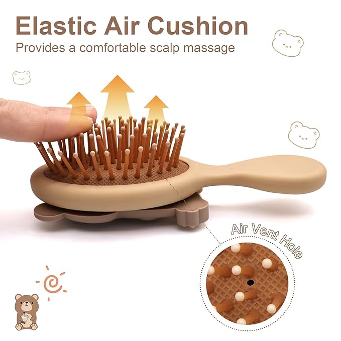 Toddler Soft Massage Comb - Mini Hairbrush for Thick, Curly, Thin, Long or Short Hair, Ideal for Travel (Beige)