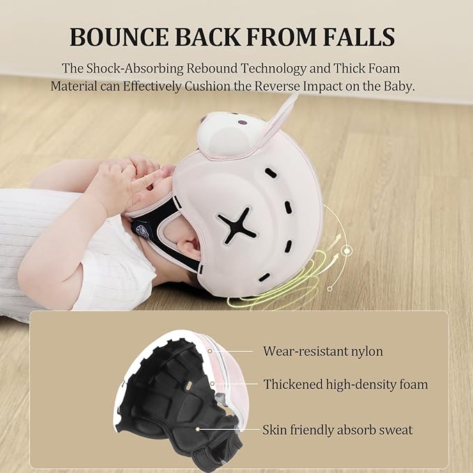 Baby Head Protector Baby Helmet for Crawling and Walking - No Bumps and Soft Safety Peak - Ultralight and Adjustable Baby Head Protector Suitable for Babies 6-24 Months-Rabbit