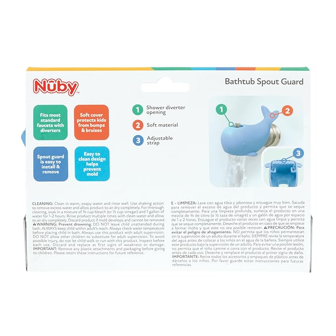 Nuby Bathtub Safety Spout Guard - Compatible with Most Standard Faucets - Bath Toys - Whale