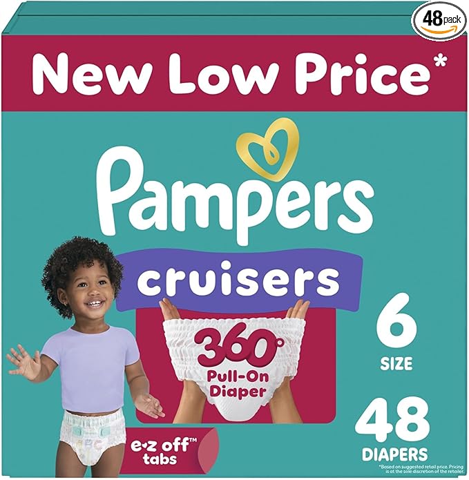 Pampers Diapers - Cruisers 360 - Size 6, 48 Count, Babyproof up to 100% Leakproof Pull-On Diaper