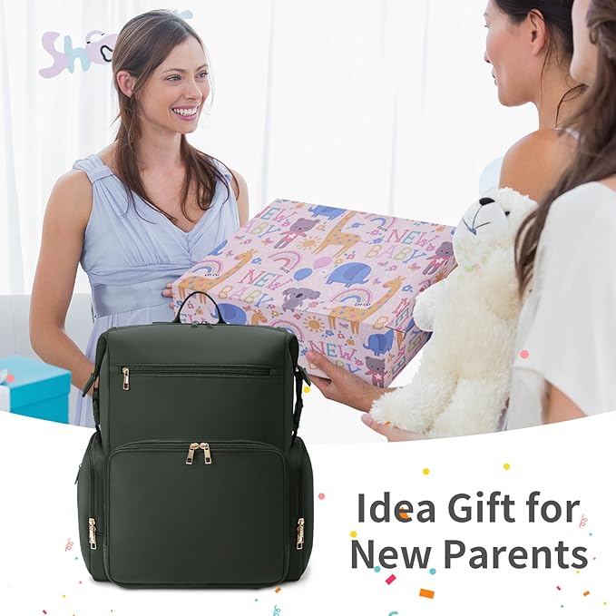 CEI-CEI Neoprene Diaper Bag Backpack with Insulated Pockets, Large Newborn Baby Maternity Bags Travel Tote with Changing Pad (Army Green)