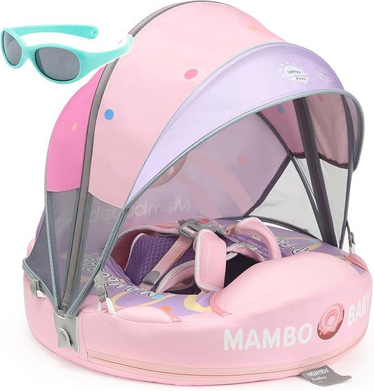 Mambobaby Float with Canopy and Tail New Upgraded Non-Inflatable Baby Pool Float Mambo Float Swim Trainer Solid Infant Swim Float Adjustable Pearl Foam Baby Swim Ring