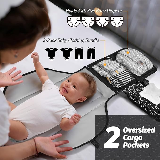 Portable Diaper Changing Pad - Changing Pad Portable with Wipes Pocket, Waterproof Diaper Changing Mat, Portable Changing Pad for Baby, Newborn Gift (Black)