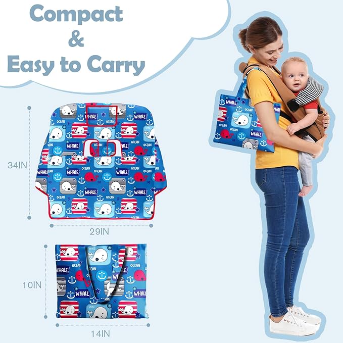 Shopping Cart Cover for Baby Girl Boy 2-in-1 High Chair Water Resistant High Chair Cover Blue Whale Gender Neutral Cart Cover for Babies Padded Grocery Cart Cover for Baby