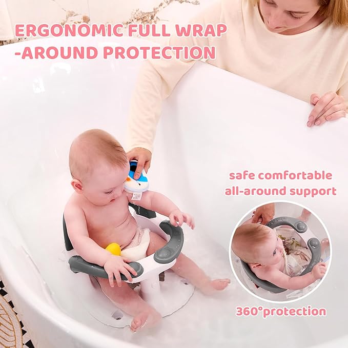 Baby Bath Seat for Babies 6 Months & Up Sitting Up,Infant Bath Seat with Temperature Alert+Open Backrest+on/Off Armrest,Toddler Bath seat Baby Bath Chair for Bathtub,Tub,Sink Pink