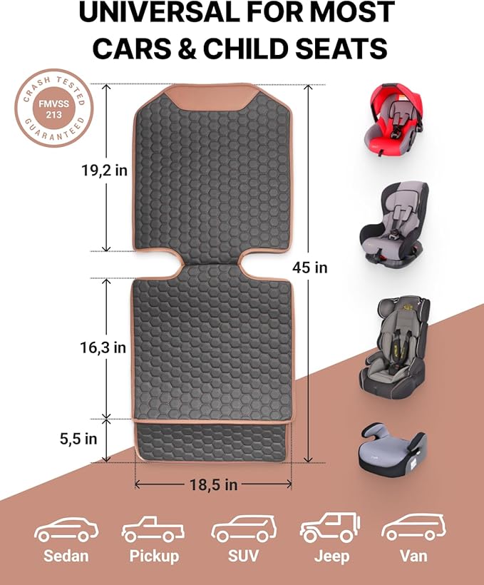 Owleys Premium Leather Car Seat Protector for Child Car Seat Cover from Dirt Scratches - Infant Car Seat Protector for Back Seat/Front Booster Seat Protector Under Baby Car Seat Waterproof 1pc Hexy