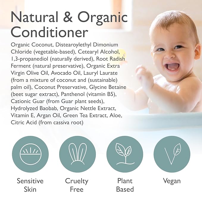 SoCal Suds & Company - Organic Baby & Kids Conditioner - Gentle Natural Ingredients, Vitamin Rich Organic Oils for Babies and Kids Sensitive Scalp - Fragrance Free, 12oz - 2 Pack
