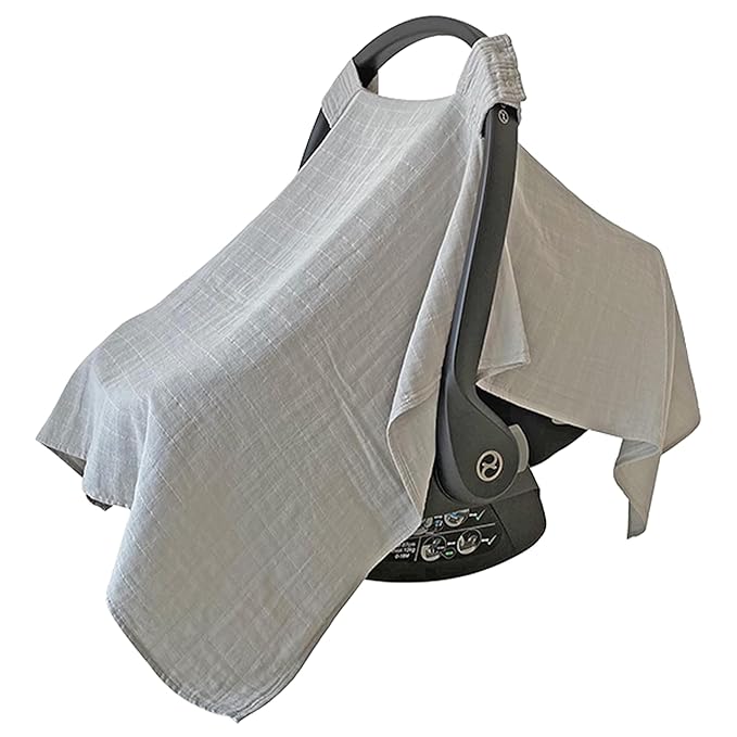 MOZAH Baby Car Seat Cover - Belgian Grey - 100% Organic Muslin - Soft, Breathable and Lightweight, Baby Infant Car Seat Essentials