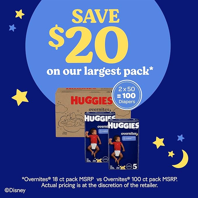 Huggies Size 4 Overnites Baby Diapers: Overnight Diapers, Size 4 (22-37 lbs), 100 Ct, Packaging May Vary