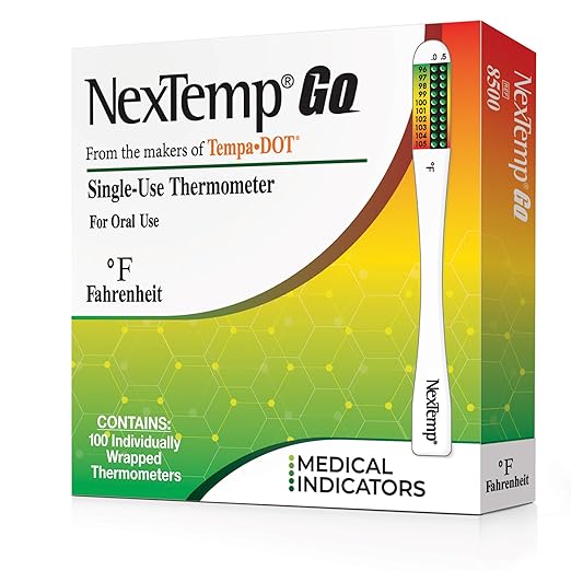 NexTemp® Go - Ready When You are - Single-Use Disposable Thermometers - Results in Seconds, for Work, Home, & Travel, Fahrenheit (100)
