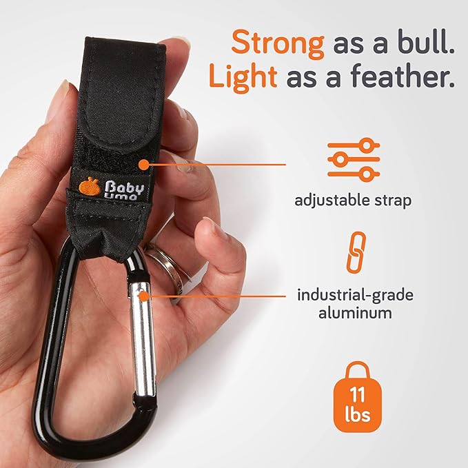 Baby Uma Baby Stroller Hooks for Bags - 4-Pack of Stroller Clips for Diaper Bag, Carry 11 lbs per Stroller Carabiner Clip, Adjustable Stroller Straps, Bag Hook, Universal Stroller Accessories