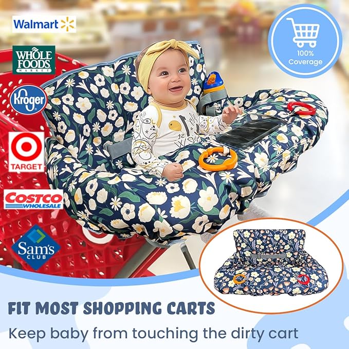 Shopping Cart Cover for Baby Grocery Cart Cover for Baby boy and Baby Girl, High Chair Cover for Baby and Toddler, Baby Registry Gift - Waterproof - Extra Large - Cotton - Double Sided (Green)