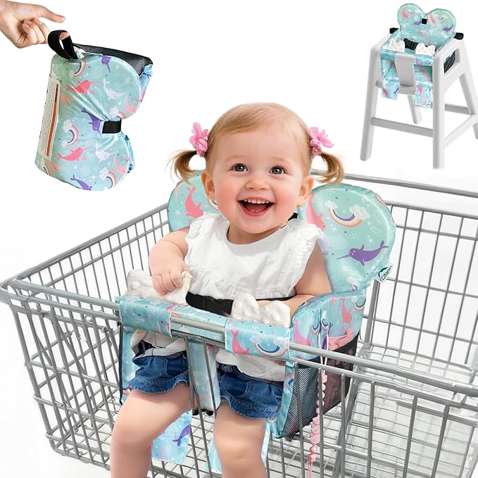 Premium Baby Shopping Cart Cover & High Chair Seat Protector - Universal Fit for Grocery Carts, Restaurant Chairs，Restaurant Seats, and Park Swings-Girl & Boy（Ocean Blue）