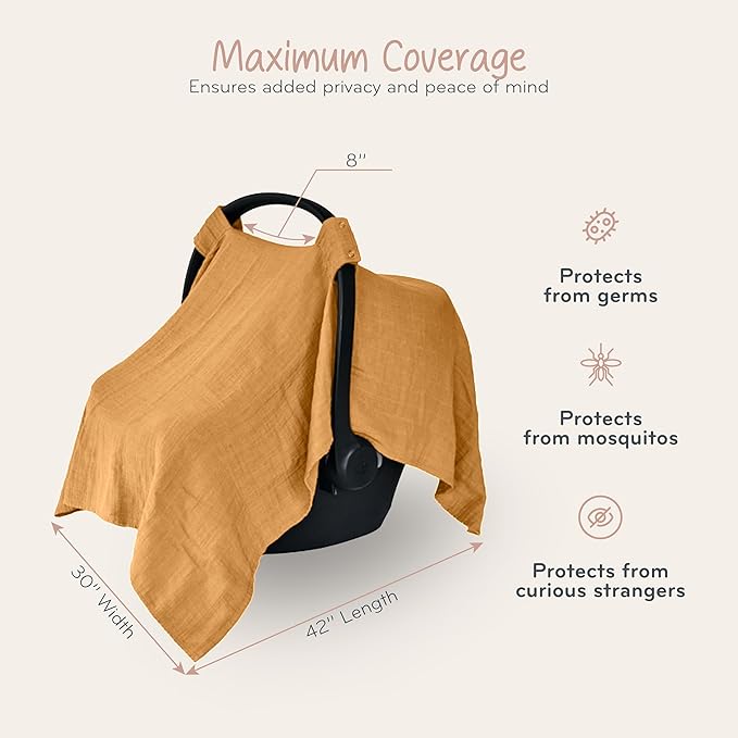Denmark - 100% Organic Muslin Baby Car Seat Cover Muslin Carseat Canopy Baby Car Seat Covers for Boys and Girls (Autumn Yellow)