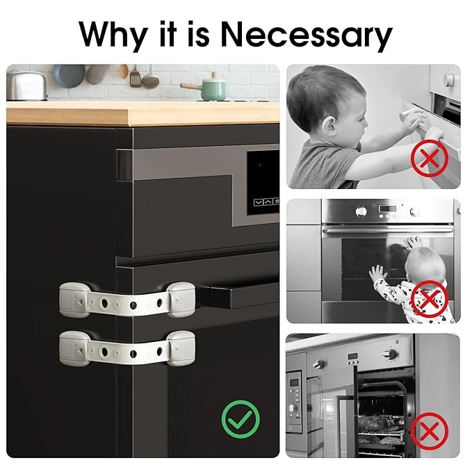 5 Pack Child Proof Refrigerator Lock, QYESWHSR Fridge Locks for Kids with Sticky Adhesive Pads, Child Safety Locks for Doors, RV Refrigerator, Oven Lock Child Safety Baby Cabinet Locks (Oven-Gray)