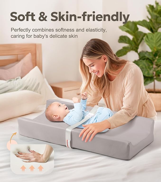 Mallify Baby Changing Pad, Waterproof & Wipeable Vegan Leather Diaper Changing Mat, Thick Soft & Non-Slip Changing Pad for Dresser, Changing Table (Grey)
