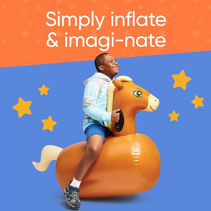 Hearthsong Hop N Go Inflatable Riding Bouncy Horse Hopping Toys for Kids Ages 5+ - Ride On Bouncer Animal Hopper Jumping Toys for Outdoor Games