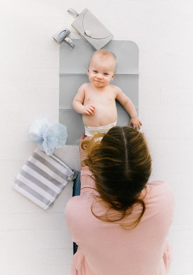 Ubbi On-the-Go Diaper Changing Baby Mat, Soft and Comfortable Diaper Bag Accessory Must Have for Newborns, Easy to Clean, Portable Folding Pad, Baby Traveling Accessories, Gray