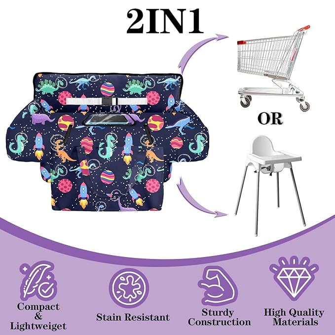 Shopping Cart Cover for Baby Girl Boy 2-in-1 High Chair Water Resistant High Chair Cover w/Phone Pouch Pocket Gender Neutral Cart Cover for Babies Padded Grocery Cart Cover for Baby