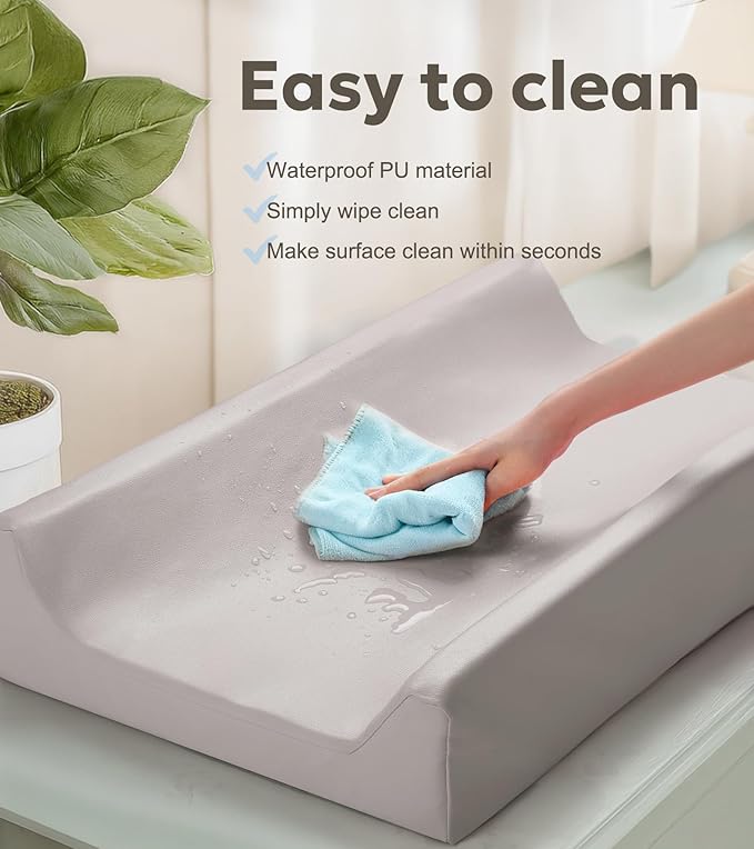 Mallify Baby Changing Pad, Waterproof & Wipeable Vegan Leather Diaper Changing Mat, Thick Soft & Non-Slip Changing Pad for Dresser, Changing Table (Grey)
