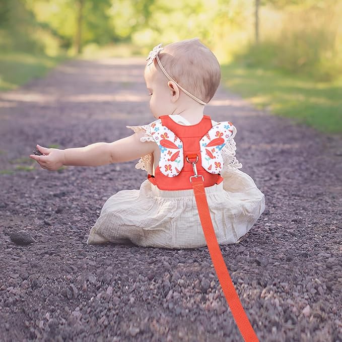 Toddler Harness Leash, Accmor 3 in 1 Cute Butterfly Kids Leash +Anti Lost Wrist Link for Outdoor Travel, Adorable Child Walking Harness Wristband Assistant Strap Belt Protector for Baby Girls (Orange)