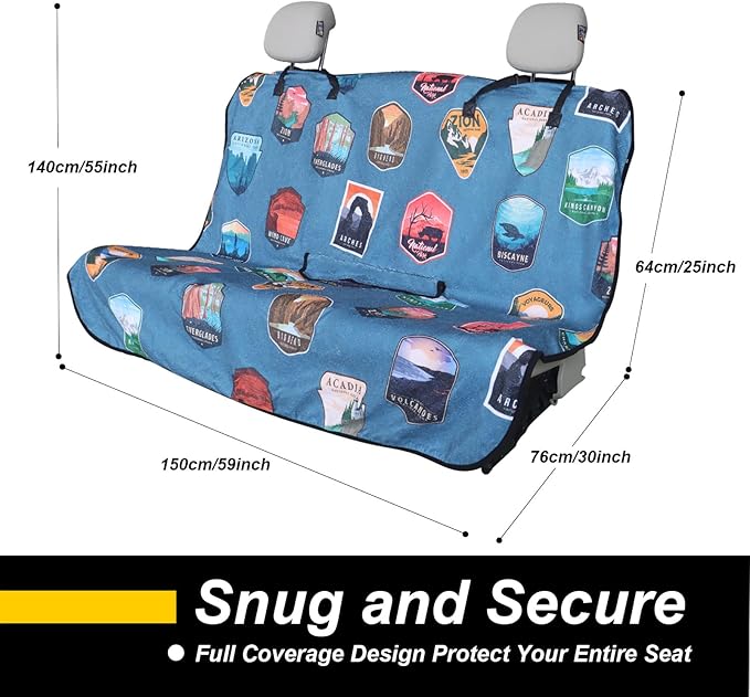 Back Seat Cover for Car Trucks Van SUV,Waterproof Rear Bench Towel Seat Covers for Dogs and Kids,Automotive Backseat Protector (National Parks)