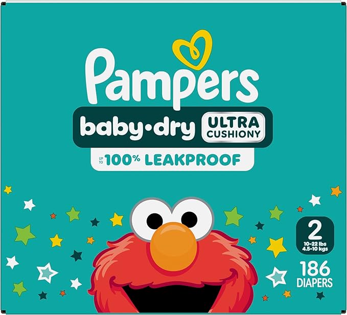 Pampers Diapers - Baby Dry - Size 2, 186 Count, Absorbent Disposable Infant Diaper (Packaging May Vary)