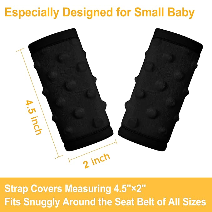 Pro Goleem Car Seat Strap Covers for Babies Unisex Soft Car Seat Strap Shoulder Pads for All Car Seats, Stroller, Pushcar, Small Size Designed for Newborn, Black