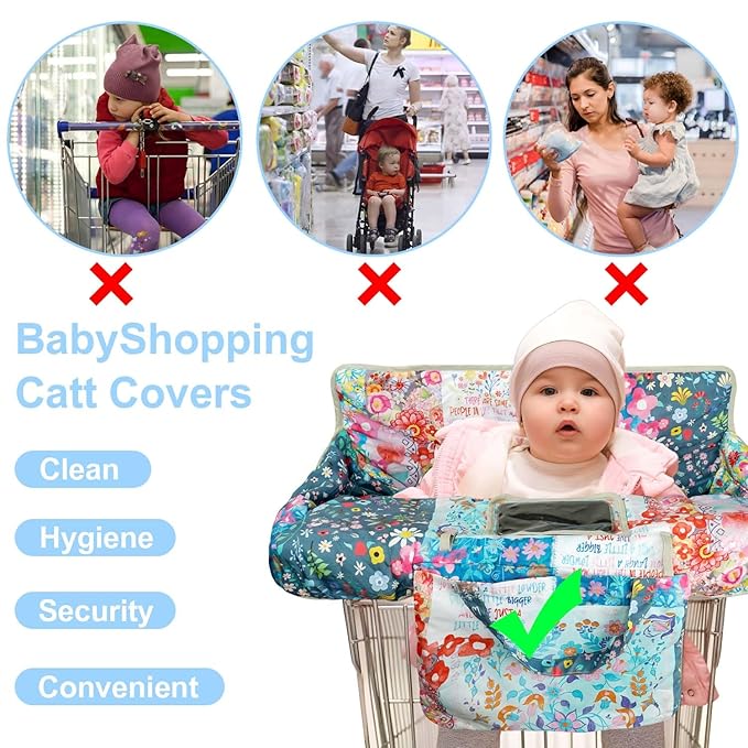 Shopping Cart Cover for Baby 2-in-1 High Chair Cover with Safety Harness Multifunctional Flowers Pattern Cart Covers for Babies Soft Padded Grocery Cart Cover for Baby Boy Girl