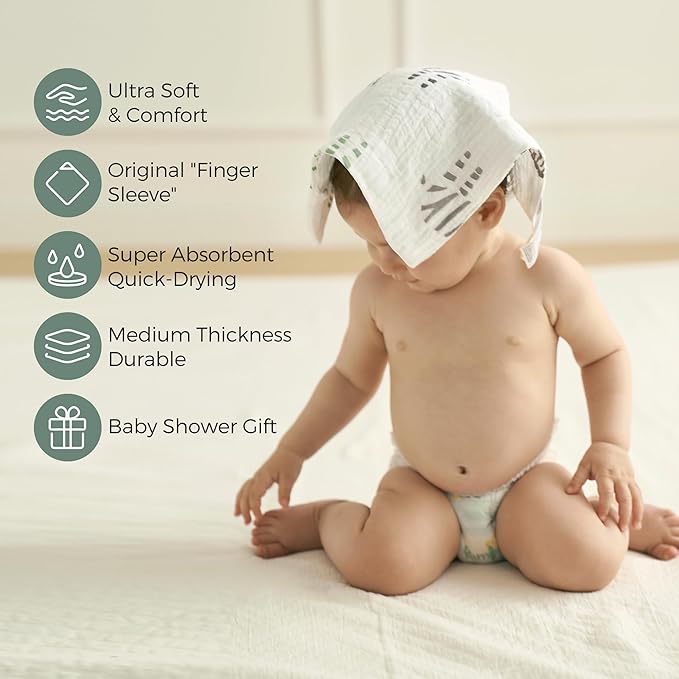 Momcozy Soft & Absorbent Baby Washcloths - 4 Layer Design| Medium Thickness| Premium Cotton for Newborns' Skin-Great for Bathing, Wiping & on-The-go Use, Shower Gift and Essential(5 Pack, 10x10 inch)