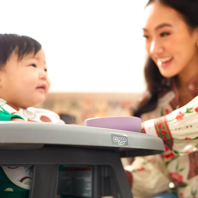 Cosco Kids Canteen High Chair Lightweight Portable Baby Feeding Chair with Adjustable Tray, Easy to Clean, Kitchen or Dining Use, Toddlers Up to 33 lbs, Mono Black