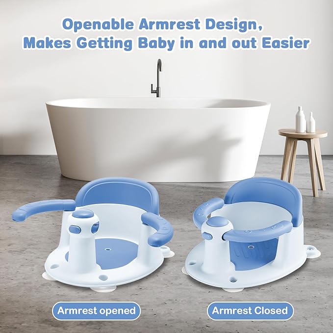 Baby Bath Seat for Babies 6 Months & up,3 Baby Bath Toys,Non-Slip Baby Bath Seat, Safe & Comfortable Baby Bath Support, Blue